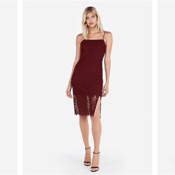 ✨ Express burgundy red Front Slit Lace Sheath Dress✨ - Picture 1 of 8